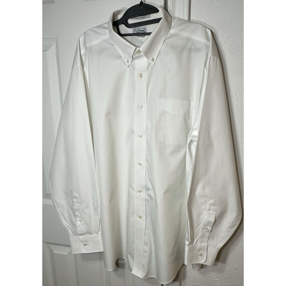 LL Bean Dress Shirt Men's Sz 18-35 White Traditional Fit Button Down/Up Collared - Picture 5 of 14